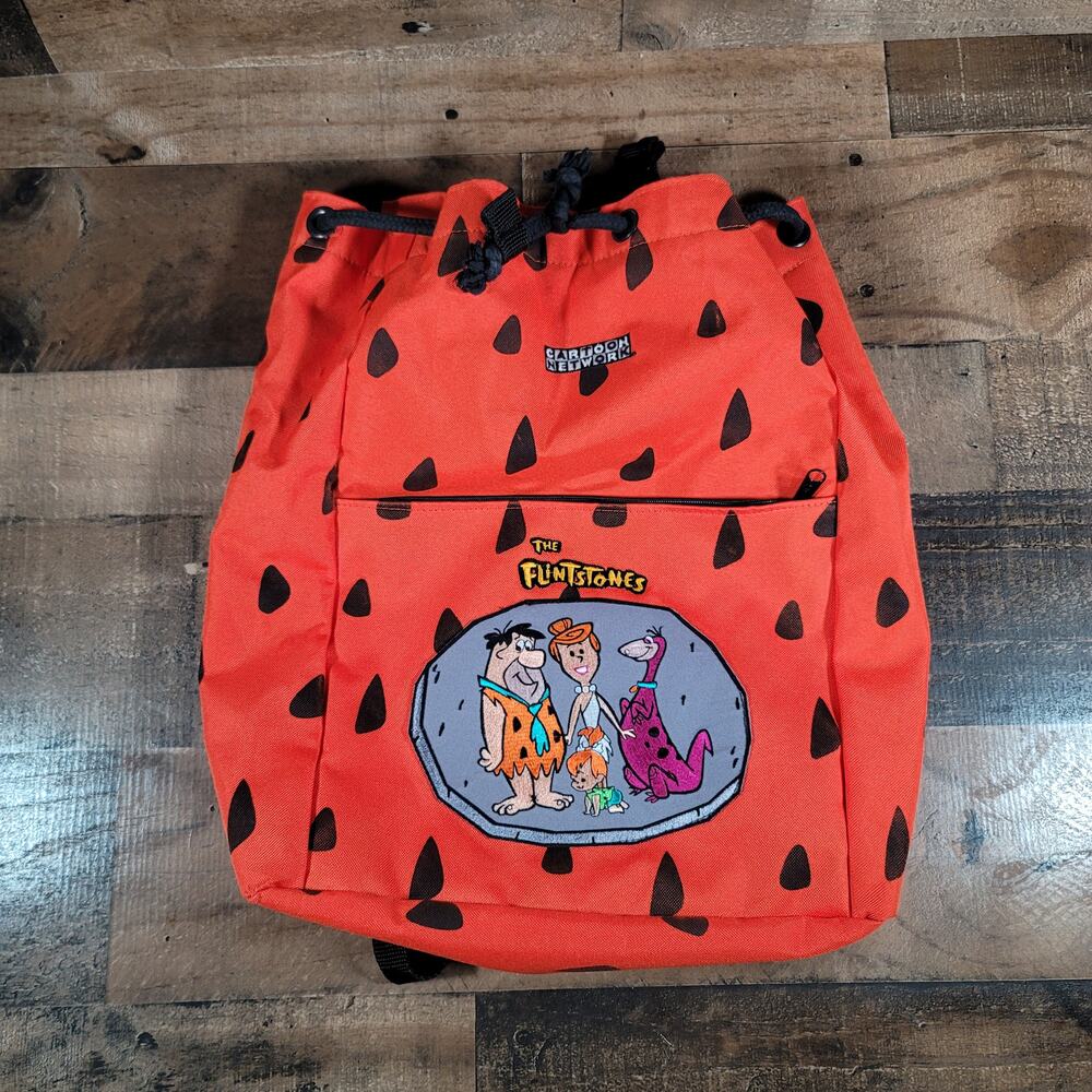 Vintage Flintstones Drawstring Backpack Satchel Bag